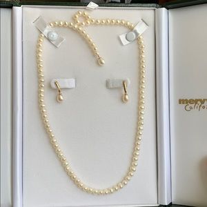 Cultured Pearl and 14K Necklace and Earring Set